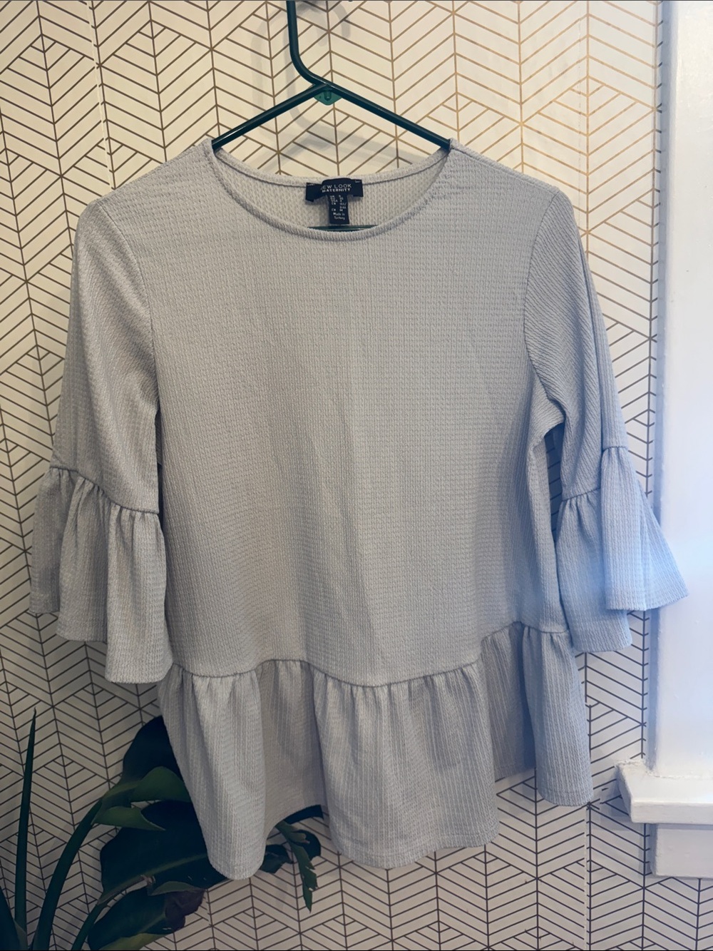 Light Gray Ruffle-Sleeve Peplum Top Maternity